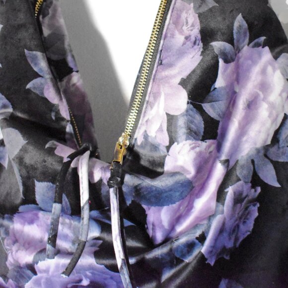 Tabitha Webb Velvet Black Purple Floral Roses Flowers Fairytale Purse Hobo Bag - Picture 4 of 12